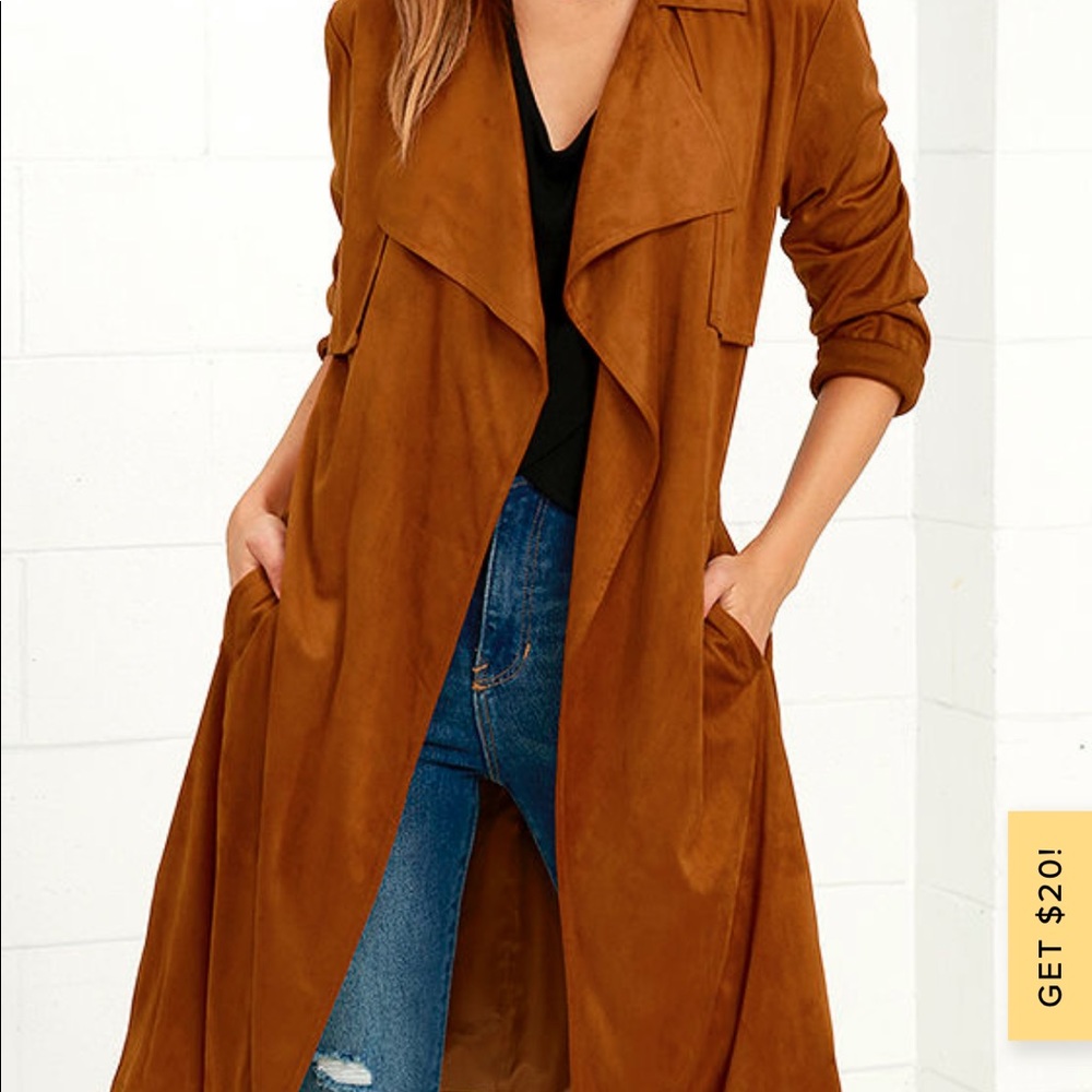 Take On the World Faux Suede Trench Coat Womens Size XS - Picture 2 of 6
